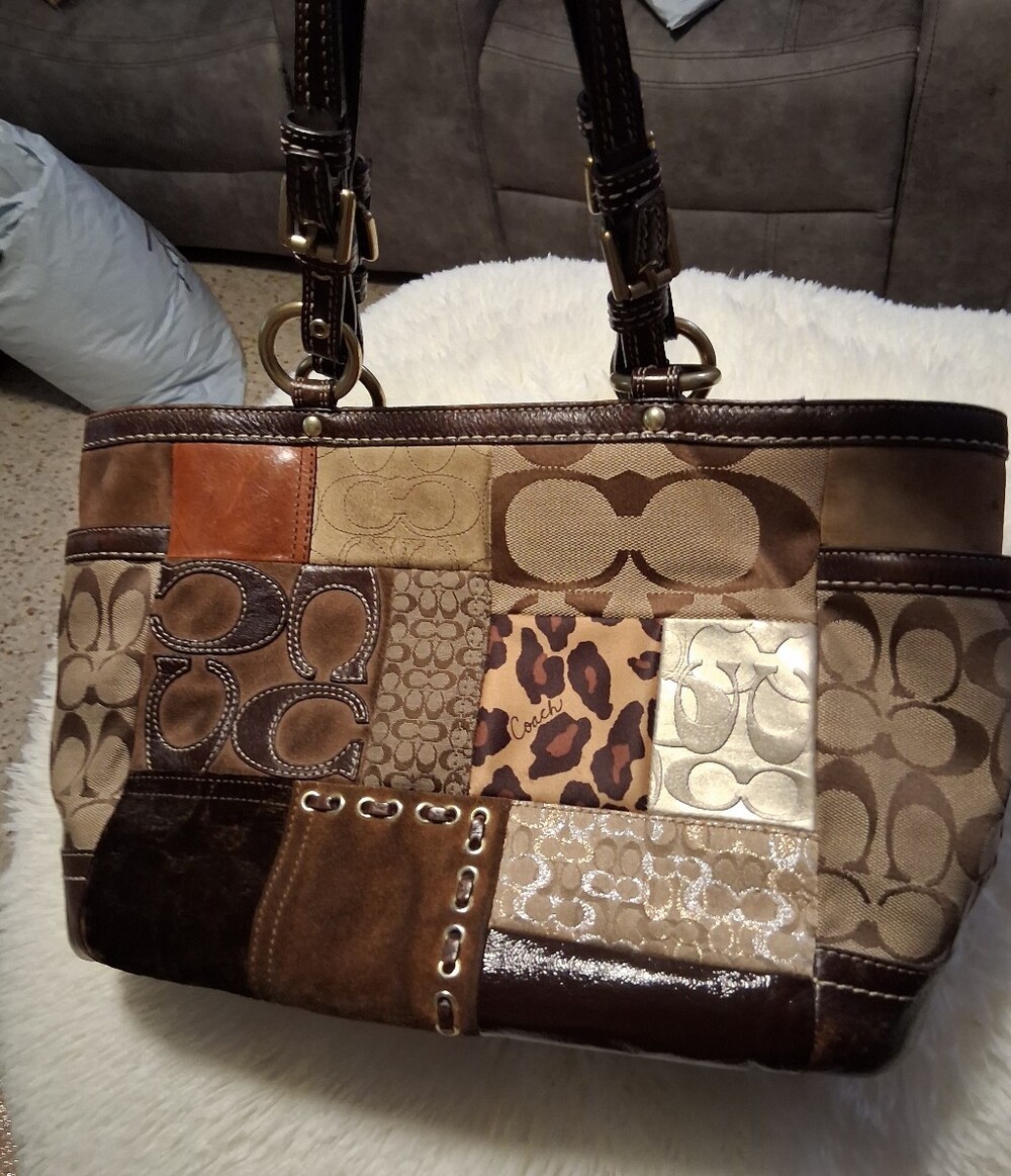 Coach Signature Patchwork Tote Bag in Brown